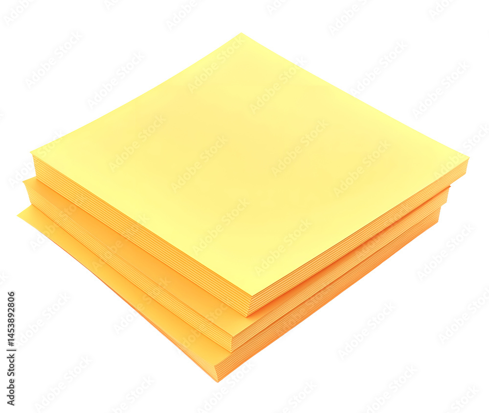3D Stack of Yellow Sticky Notes Isolated on Transparent Background
