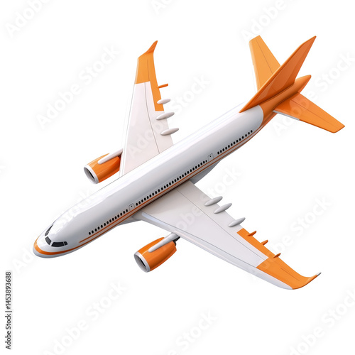 Obraz na płótnie 3D White and orange Airplane Isolated on Transparent Background w salonie