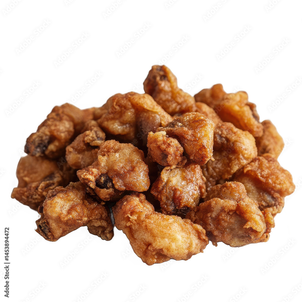 A close up view of a pile of golden brown fried chicken pieces stacked on top of each other evenly A close up view of a pile of golden brown fried chicken pieces stacked on top of each other evenly