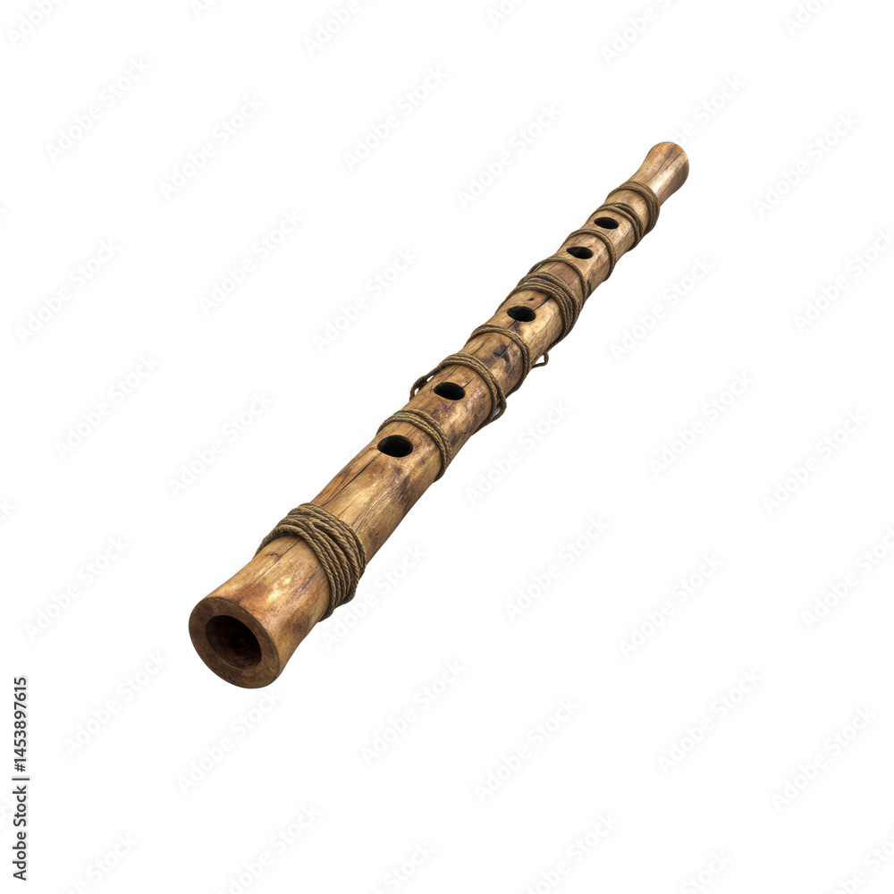 Naklejka premium Authentic Handmade Wooden Flute, Traditional Musical Instrument, Ethno-Musical Artifact