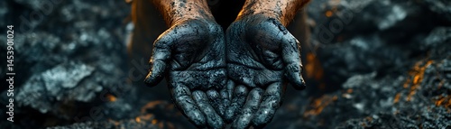 Close-up view of hands stained dark.