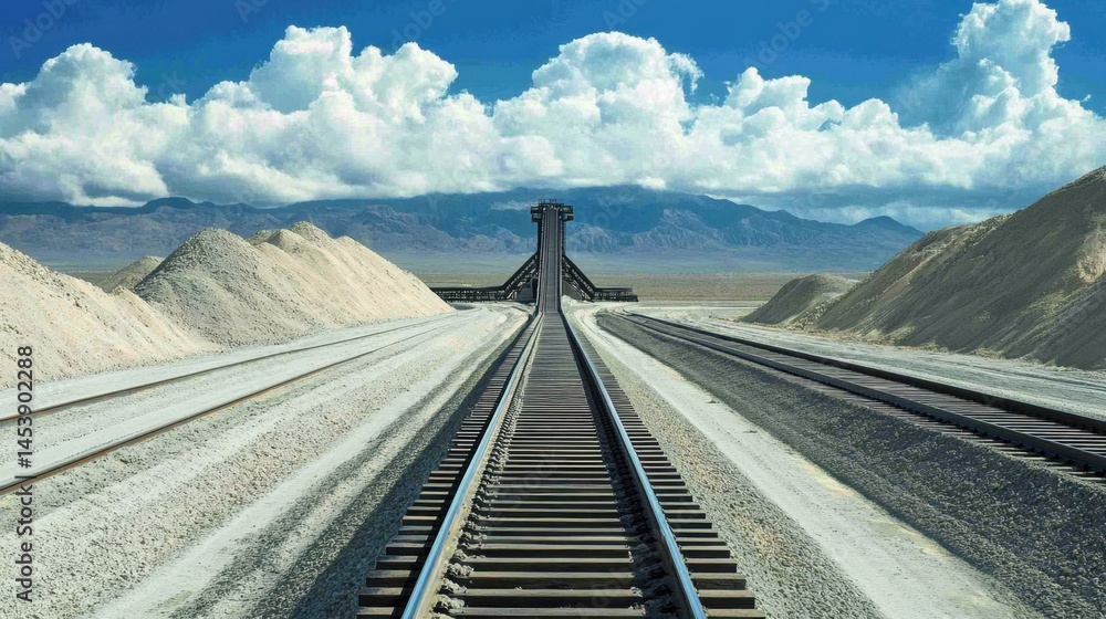 Fototapeta premium Conveyor systems moving mixed gravel, sand, and asphalt over large industrial piles