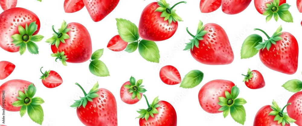 Watercolor strawberry seamless pattern on white background, perfect for textile, wallpaper, and packaging, banner, delicious Watercolor strawberry seamless pattern on white background, perfect for textile, wallpaper, and packaging, banner, delicious