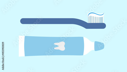 Toothpaste and toothbrush , vector illustration, on blue background 