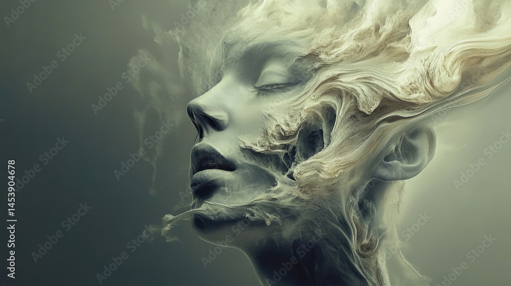 Fototapeta premium Woman head with abstract smoke