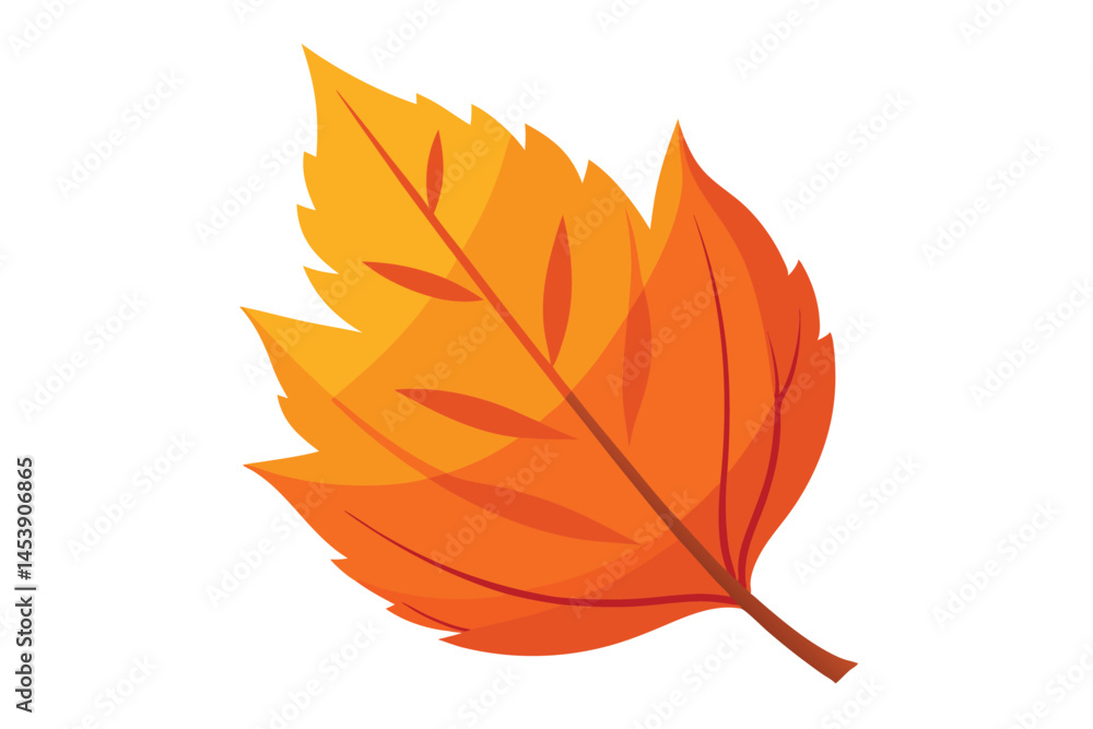 Fototapeta premium A stylized leaf in warm orange and yellow tones is featured against transparency
