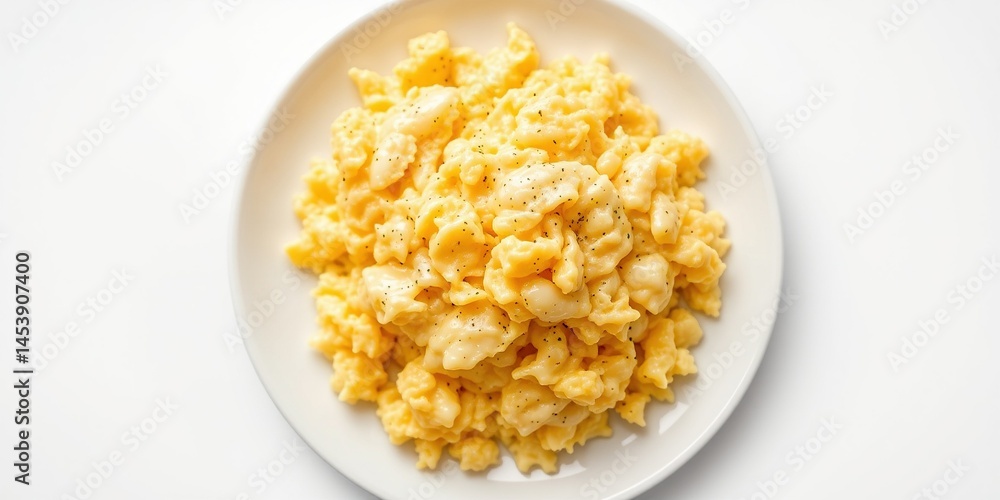 Delicious Scrambled Eggs on a Plate, Isolated White Background Delicious Scrambled Eggs on a Plate, Isolated White Background