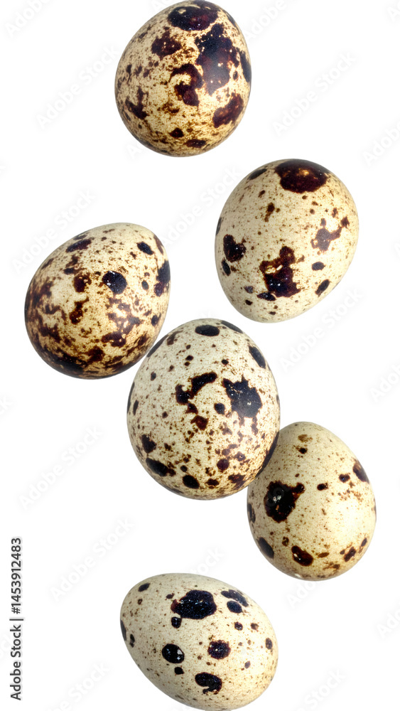 Multiple quail eggs floating on transparent background Multiple quail eggs floating on transparent background