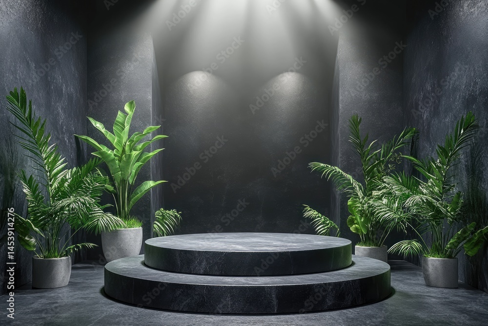 Dark, Elevated Platform with Plants Dark, Elevated Platform with Plants