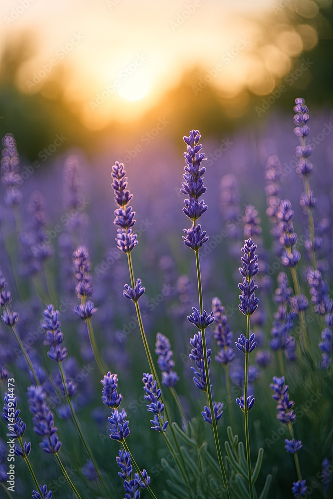 Naklejka premium lavender field at sunset