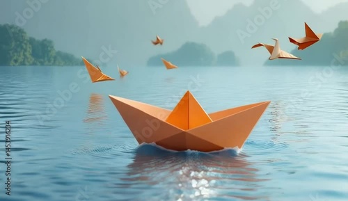 ia generated. paper ship sailing in water