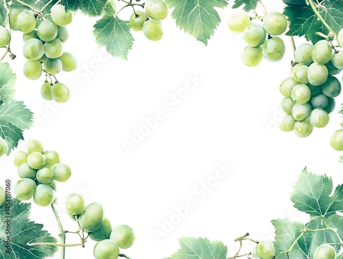 Watercolor Green Grape and Shine Muscat Frame Design, Hand Painted Grape Border Illustration, Shine Muscat Wreath Watercolor Decor, Green Grape Frame Decoration, Grape Border Art for Design