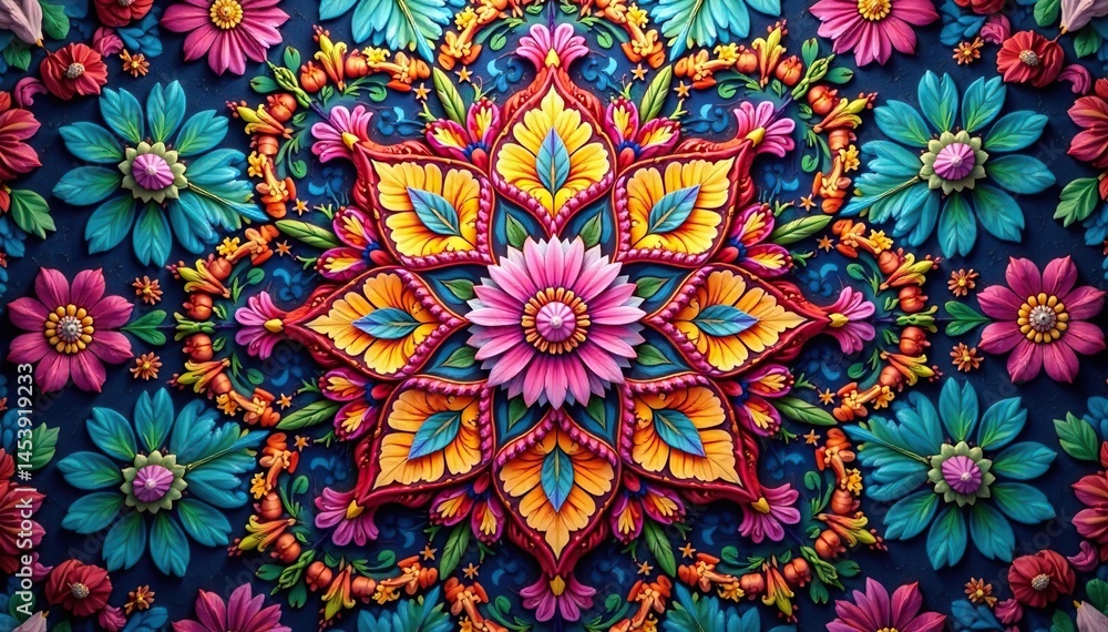 Intricate floral motif within a tessellated hexagon , leaf, pattern, surface Intricate floral motif within a tessellated hexagon , leaf, pattern, surface