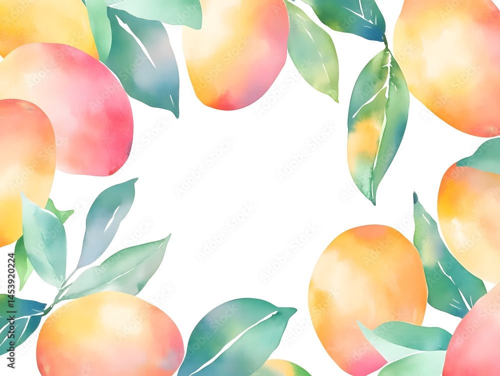 Watercolor Mango and Apple Mango Frame Design, Hand Painted Mango Border Illustration, Mango Wreath Watercolor Decor, Apple Mango Frame Decoration, Mango Border Art for Design Watercolor Mango and Apple Mango Frame Design, Hand Painted Mango Border Illustration, Mango Wreath Watercolor Decor, Apple Mango Frame Decoration, Mango Border Art for Design
