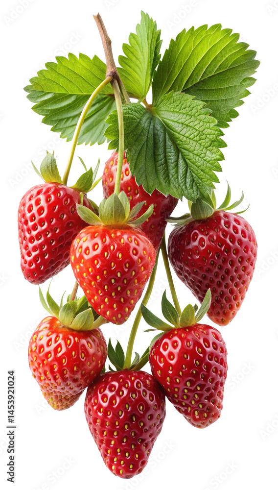 Cluster of Fresh Ripe Strawberries with Green Leaves on a Trensprent Background png Cluster of Fresh Ripe Strawberries with Green Leaves on a Trensprent Background png