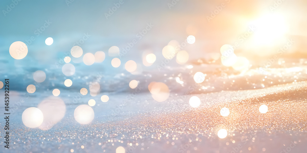 Natural spring blurred blue sea background. Create light soft blurred colors bright sunshine. Blue bokeh abstract glitter light background. Focus texture from nature fresh shiny growth seas the day.