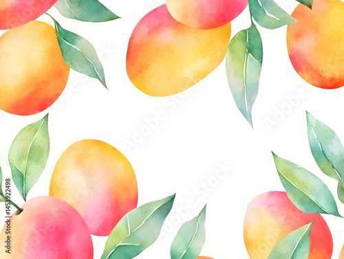 Watercolor Mango and Apple Mango Frame Design, Hand Painted Mango Border Illustration, Mango Wreath Watercolor Decor, Apple Mango Frame Decoration, Mango Border Art for Design