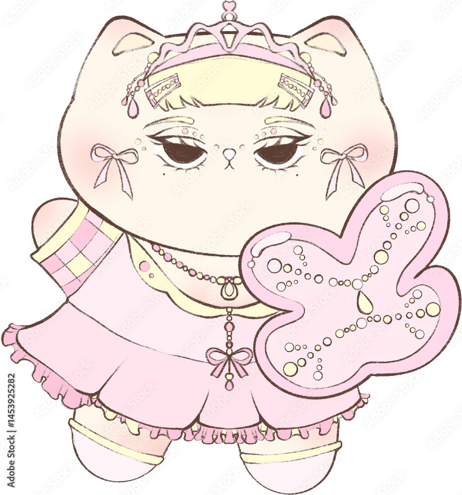 Obraz premium Cat,cat cartoon,pastel,Soft,Ribbon,Illustration,Athlete,Workout,Cat drawing,Doodle,Coquette,Kitten,Sweet,Pink pastel cat,Coquette cat doodle,Pink bow,Hand drawing,Cute,Kawaii,Sleeping cat,Cat pin,Clot