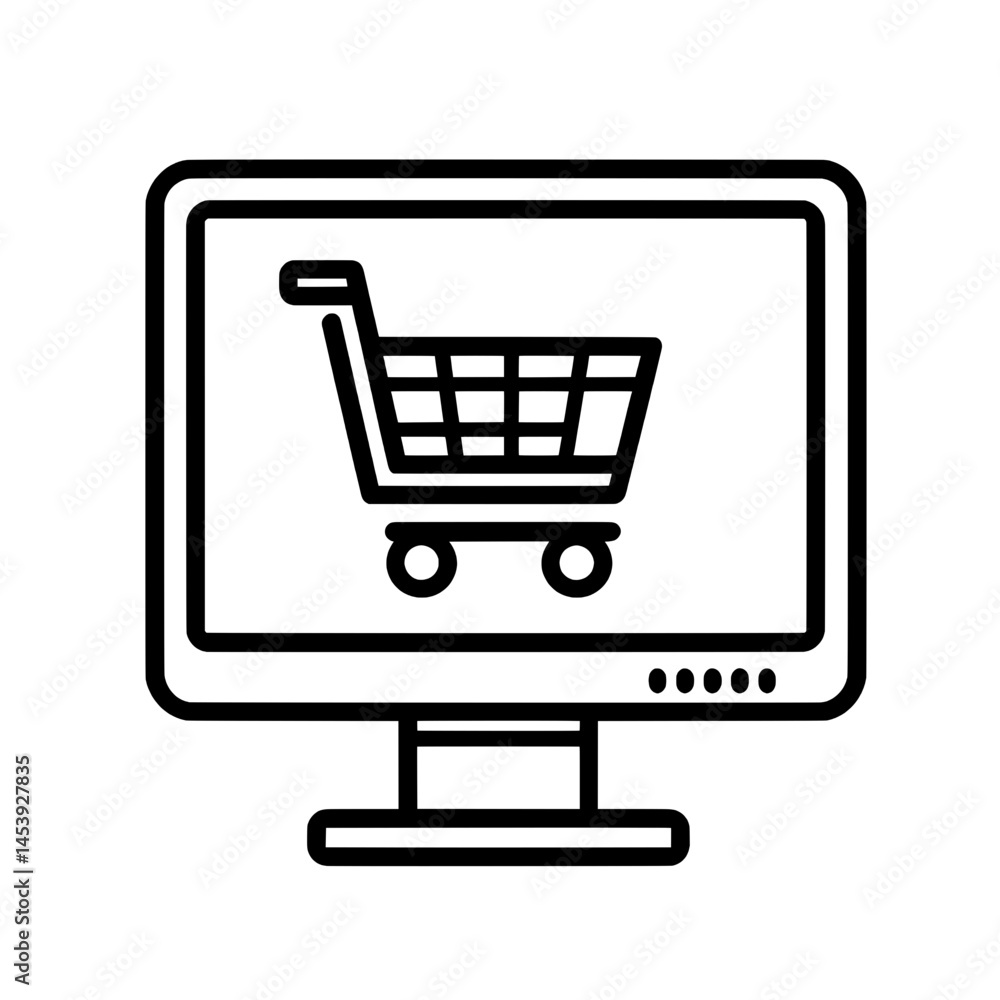 Outlined Shopping Cart on Monitor Icon for Online Buying and Web Retail Platforms Outlined Shopping Cart on Monitor Icon for Online Buying and Web Retail Platforms