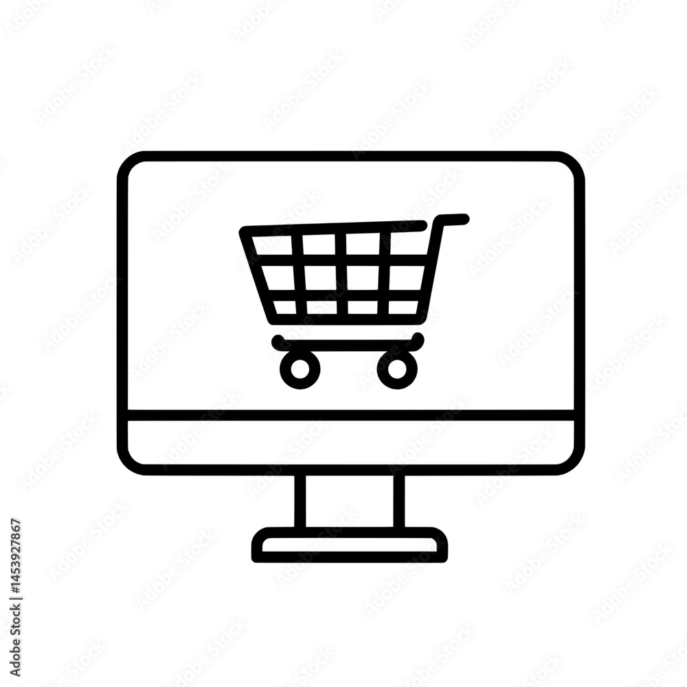 E-commerce Shopping Cart Icon on Screen for Online Retail and Digital Stores E-commerce Shopping Cart Icon on Screen for Online Retail and Digital Stores