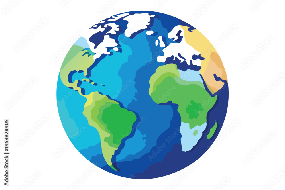 Naklejka premium Illustrated earth globe showcases continents like North America, Africa and South America isolated on white