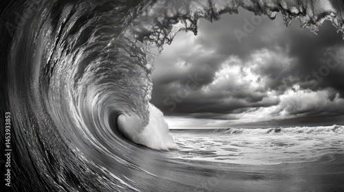 black and white photography of a wave