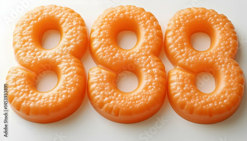 Three orange textured numbers 888