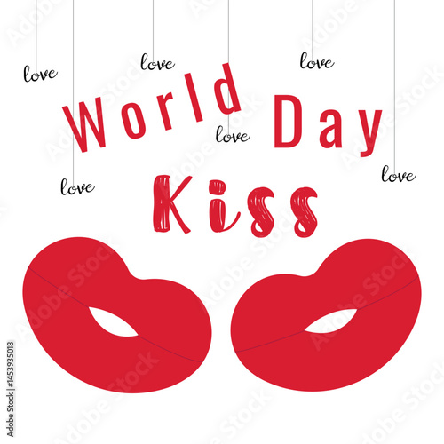 World kissing day Happy 6th of July Kissing day June 22 logo icon with text international kissing day and red plump pouting lips love Vector illustration isolated on transparent background for poster 