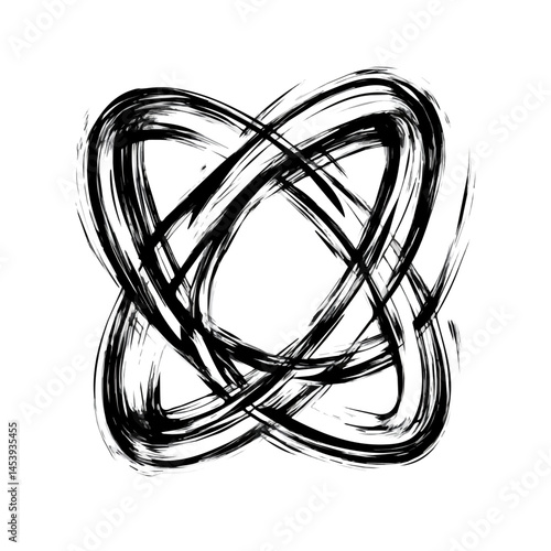 Atom symbol - black and white design for tattoos, logos and vectors - isolated on white