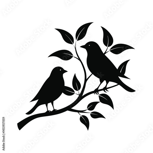 birds on a branch icon sign of silhouette vector illustration