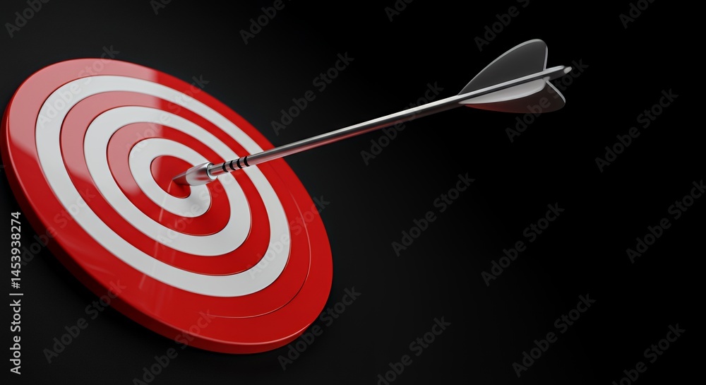 Precise Hit: Arrow Striking the Bullseye of a Red and White Target Precise Hit: Arrow Striking the Bullseye of a Red and White Target
