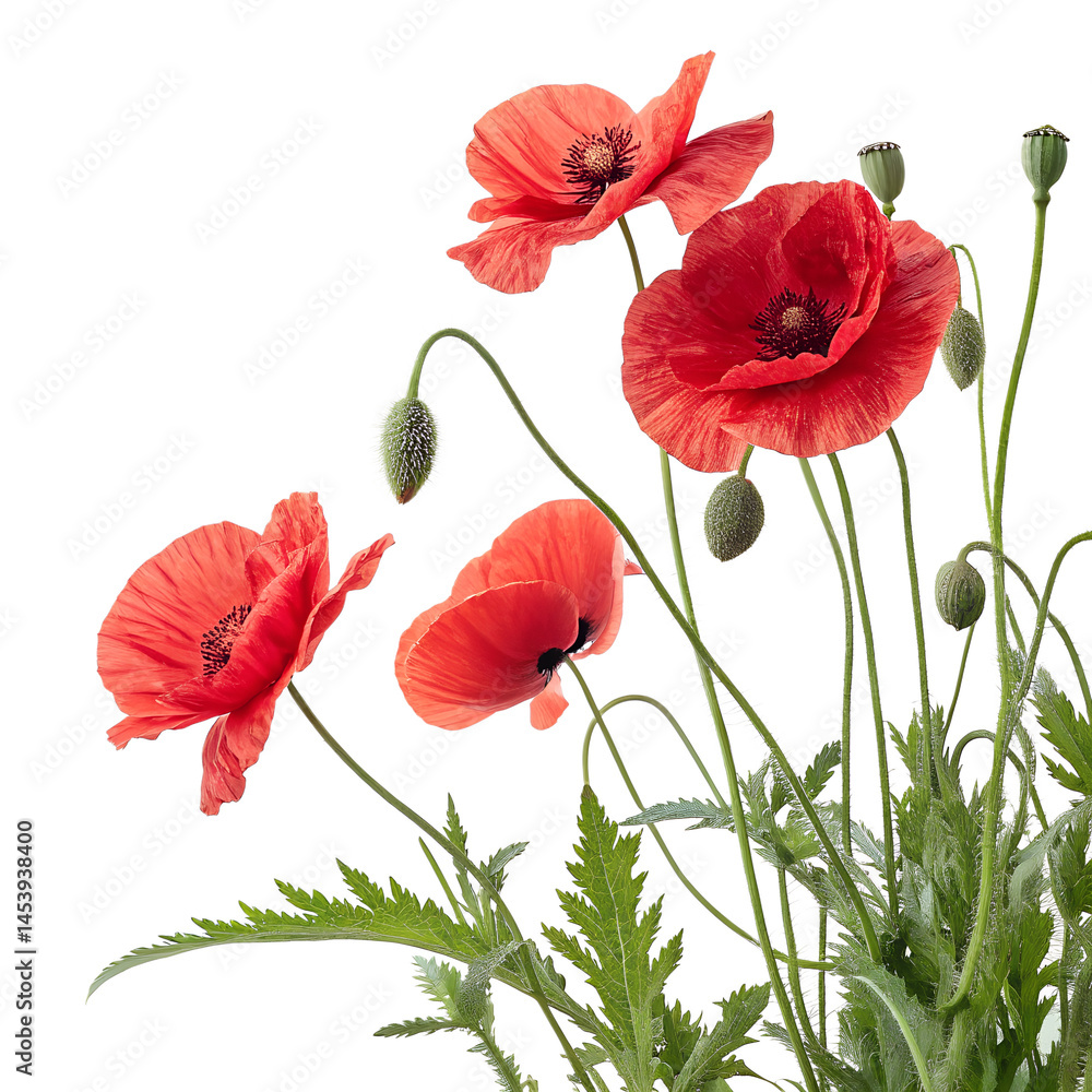 Fototapeta premium red poppies isolated on white background png