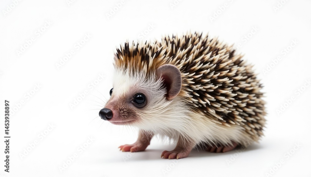 Close-up of a single hedgehog against a bright white backdrop, adorable, picture Close-up of a single hedgehog against a bright white backdrop, adorable, picture