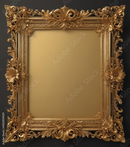 Intricate gold scroll frame, classic design, floral accents , embossed, background, gold