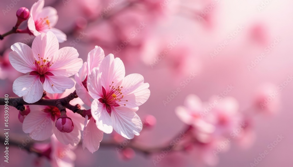 Delicate pink sakura blossoms, full bloom, scattered pattern , romantic, springtime Delicate pink sakura blossoms, full bloom, scattered pattern , romantic, springtime