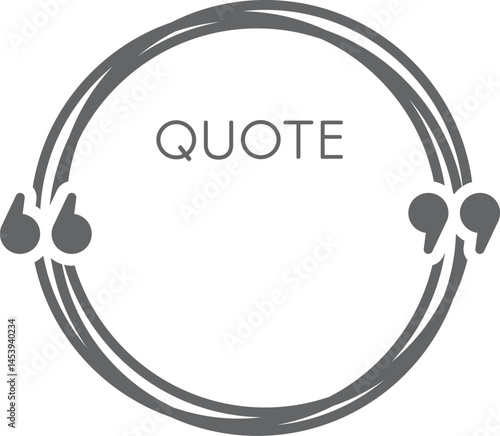 Circular frame composed of three gray lines with quotation marks at its sides and the word quote written in its center, invites to write a quote