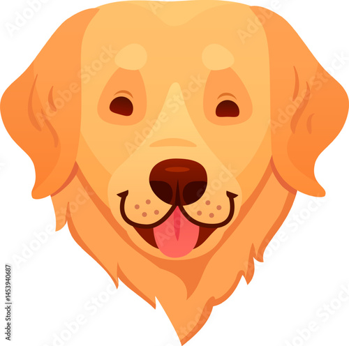 Friendly golden retriever dog displaying a pink tongue, panting happily and gazing forward in a vibrant and colorful vector illustration, radiating joy and playfulness