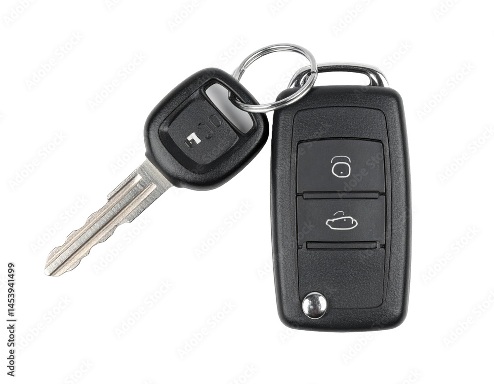 y Car key with remote control isolated on white background. Modern car key. Top view, flat lay y Car key with remote control isolated on white background. Modern car key. Top view, flat lay