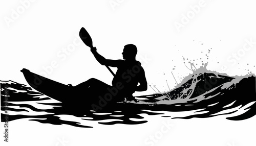 Silhouette of a kayaker navigating whitewater rapids, adrenaline rush