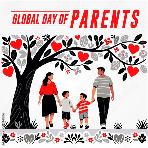 Illustration of Global day of parents or Parent's day. Best for Posters, Banners, campaigns and greeting cards. vector illustration for a global day of parents with floral ornaments