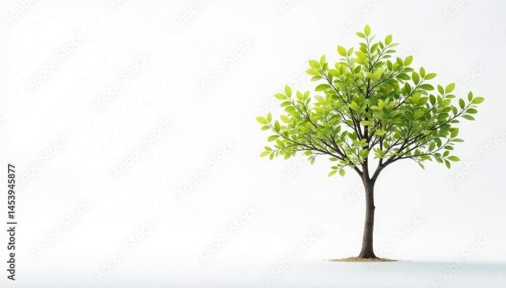 Obraz premium Single young tree, delicate branches, white backdrop, white, spring, studio