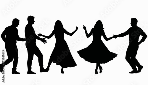 Joyful dancing silhouettes around a bonfire, celebration and community