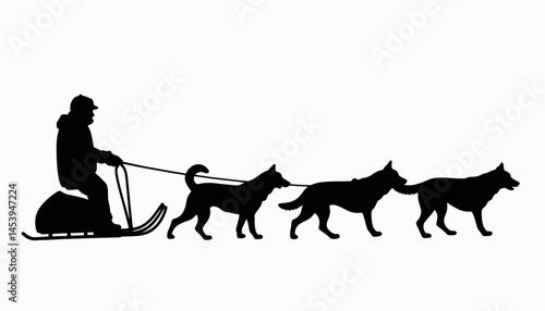 Arctic expedition silhouette with dog sledding team, winter adventure