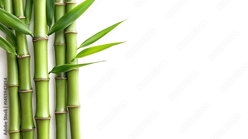 Obraz premium Lush Green Bamboo stalks and leaves nature isolated on a white background
