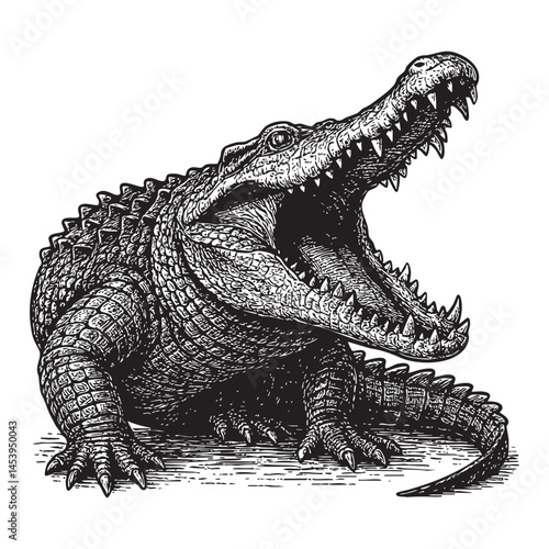 crocodile woodcut engraving vector illustration