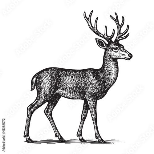 deer woodcut engraving vector illustration