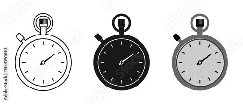 stopwatch set design, in outline style, solid black and grey. editable vector eps 10.