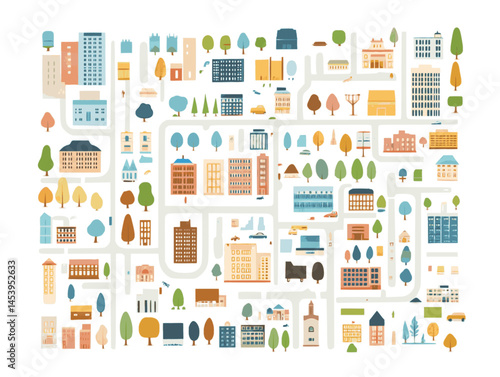 Flat City Map Elements – Vector Icons