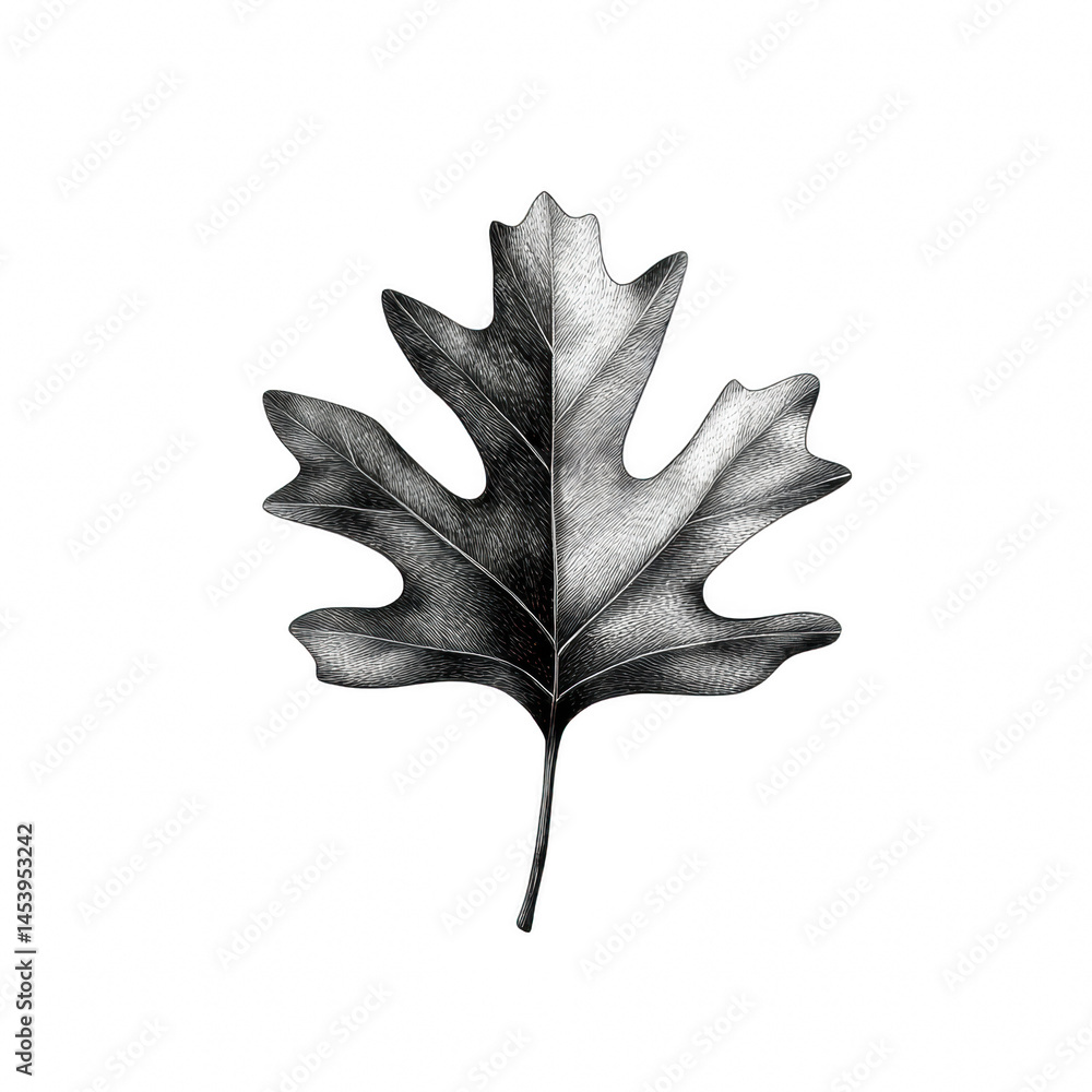 Naklejka premium Detailed Black and White Leaf Illustration with Transparent Background