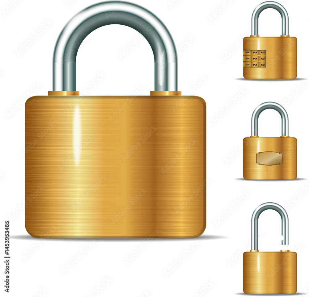 Vector illustration of open and closed padlocks set